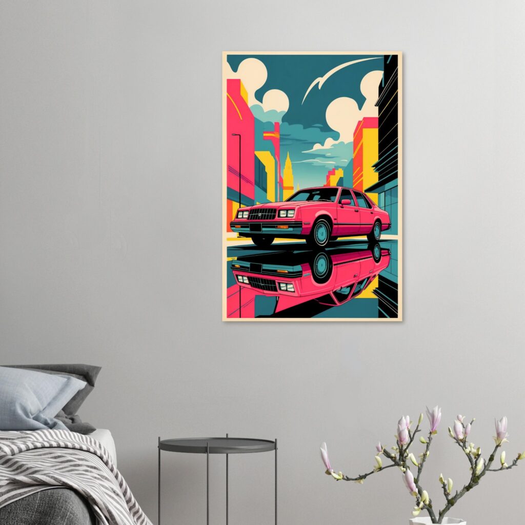 Neon Pink City Sedan – Car Metal Poster (Extra Large Size)