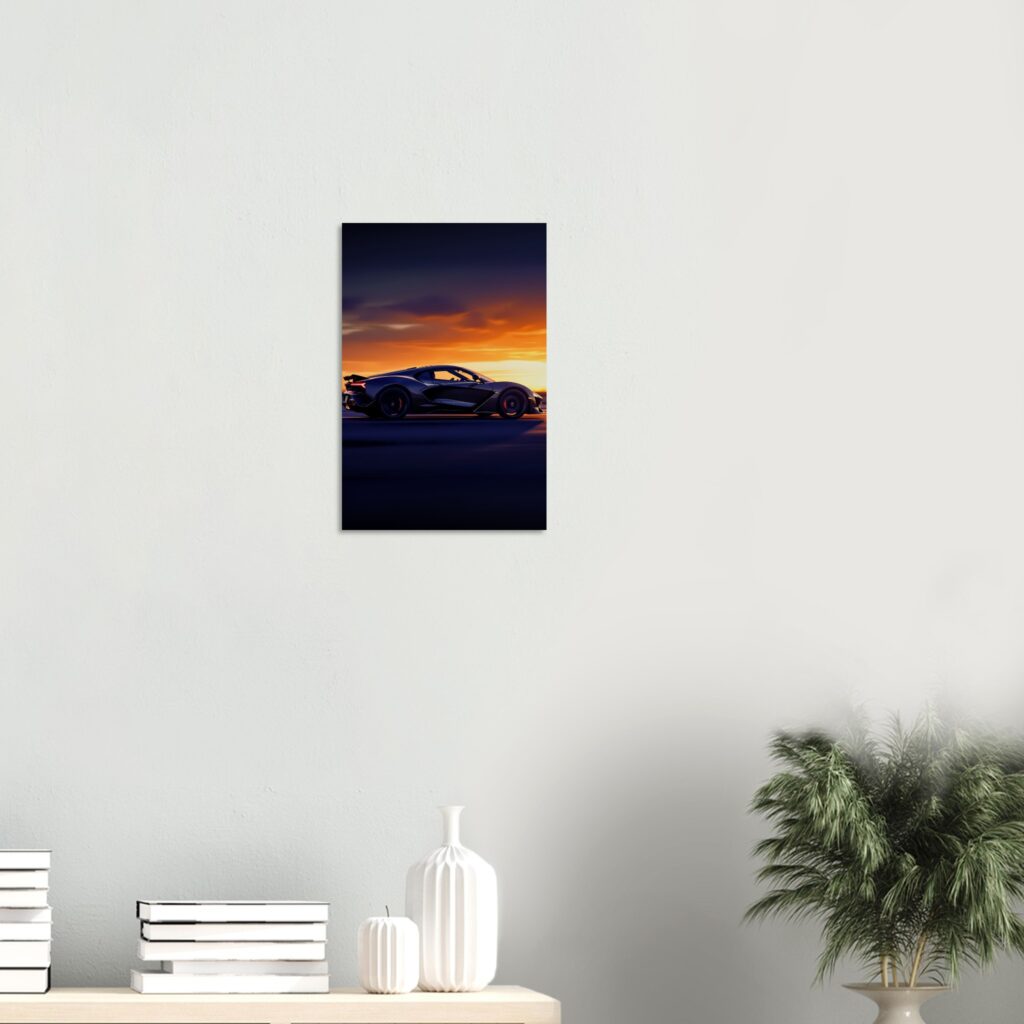 Sunset Velocity – Sports Car Metal Print (Medium Size)