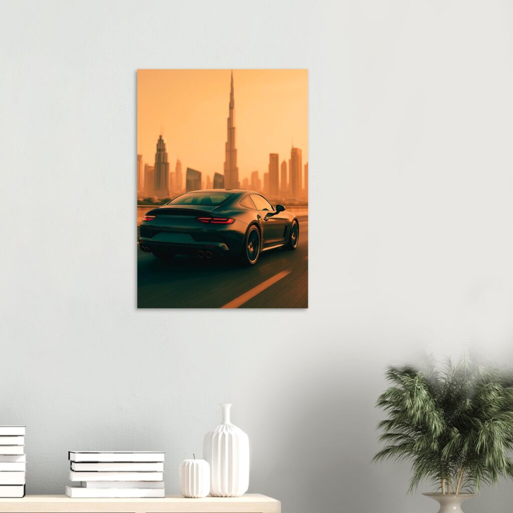 Desert Vibes - Car with Dubai Skyline Metal Print (Large Size)