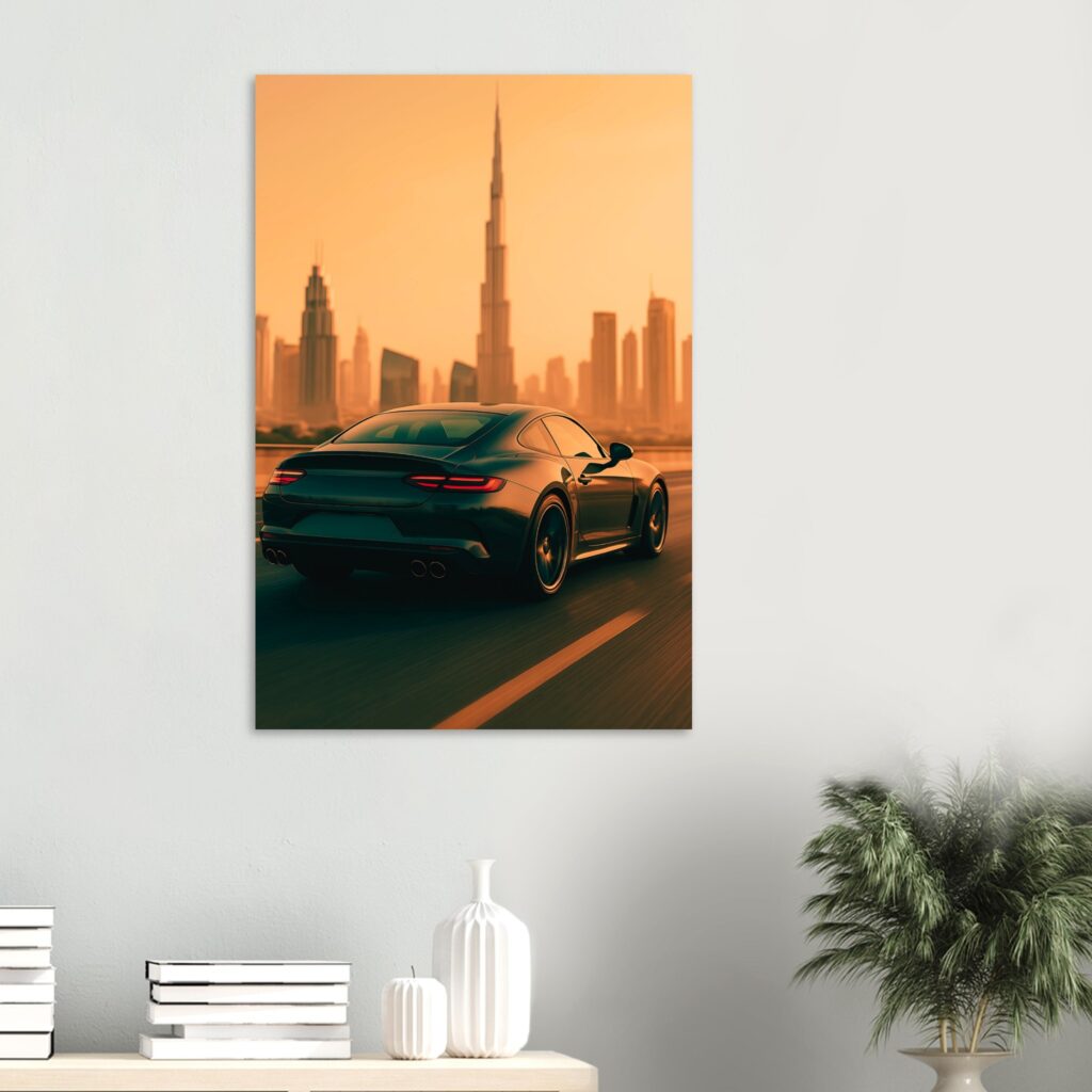 Desert Vibes - Car with Dubai Skyline Metal Print (Extra Large Size)