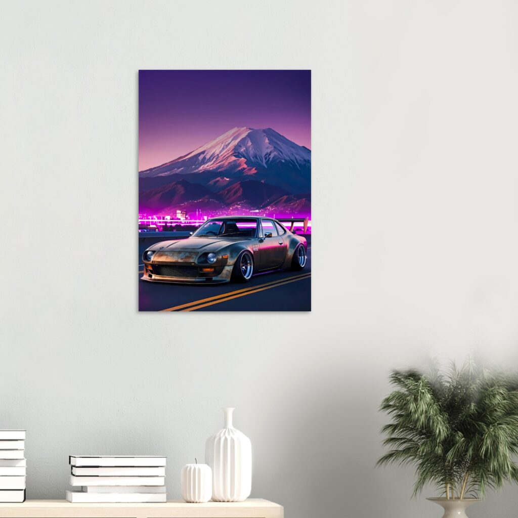 Neon Ascent – Retro JDM Car Metal Print (Large Size)